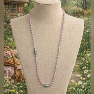 Vintage Rose Quartz, Purple Quartz & Jade Elegant Beaded Strand Necklace